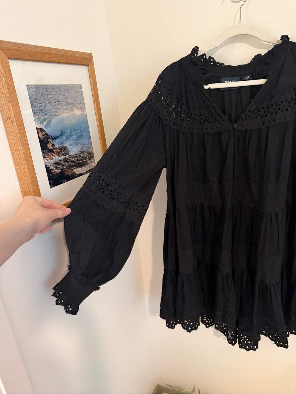 Anthropologie Maeve Black Long Sleeve Lace Mini Dress - Picture 4 of 7